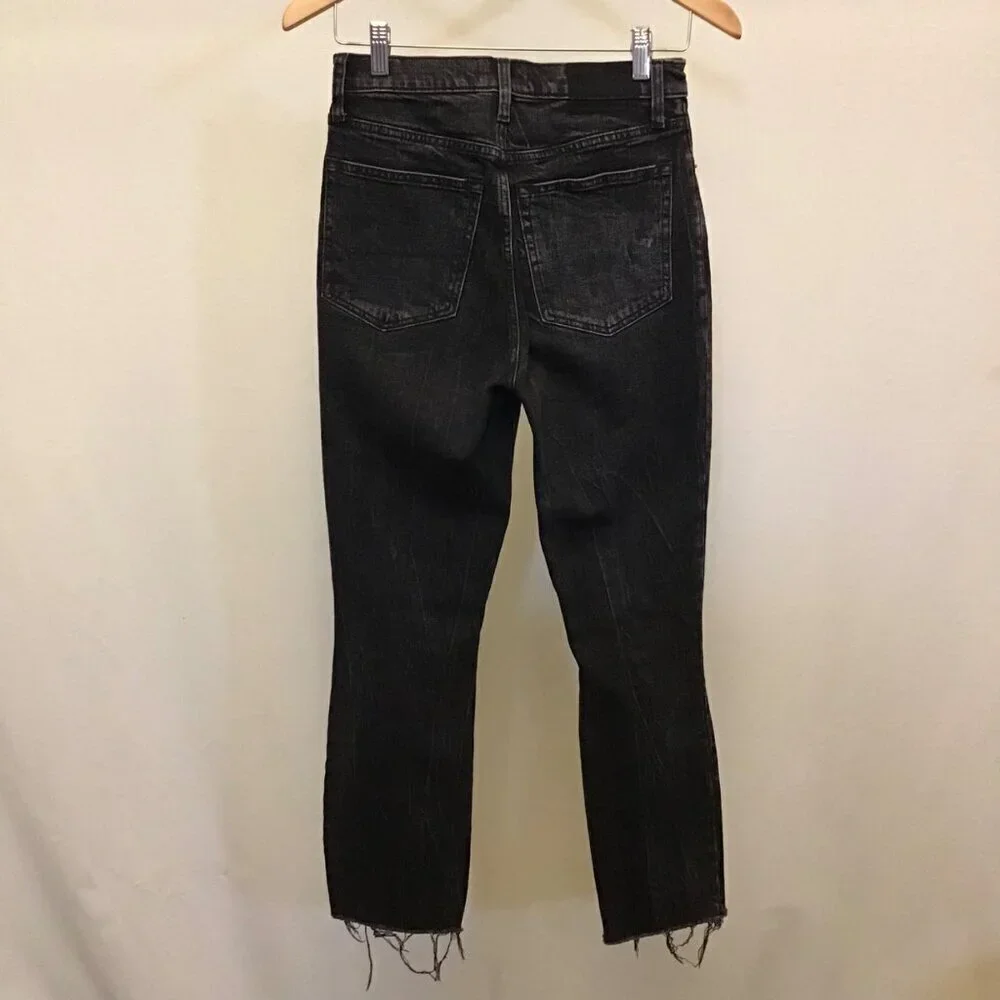 Abercrombie 2 (26) Ultra High Rise Mom Womens Jeans Black Distressed Frayed Hems